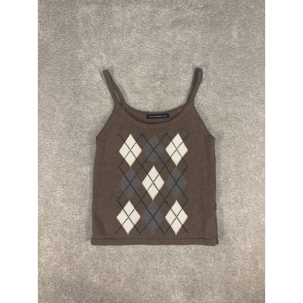 Brandy Melville Argyle Tank Top One‎ Size Brown Summer Sexy